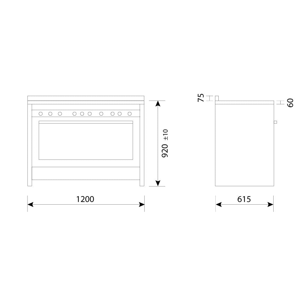 Glemgas Gas Cooker 6 burners 120X60cm GLMLW626RI01AN - Stainless Steel
