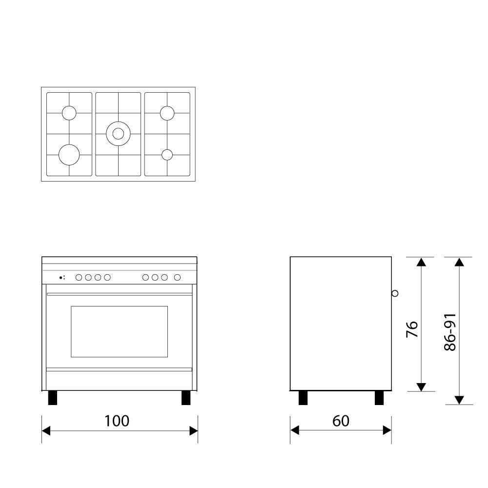 Glemgas Gas Cooker 5 burners 100X60cm GLMQ1634RI01UT - Stainless Steel