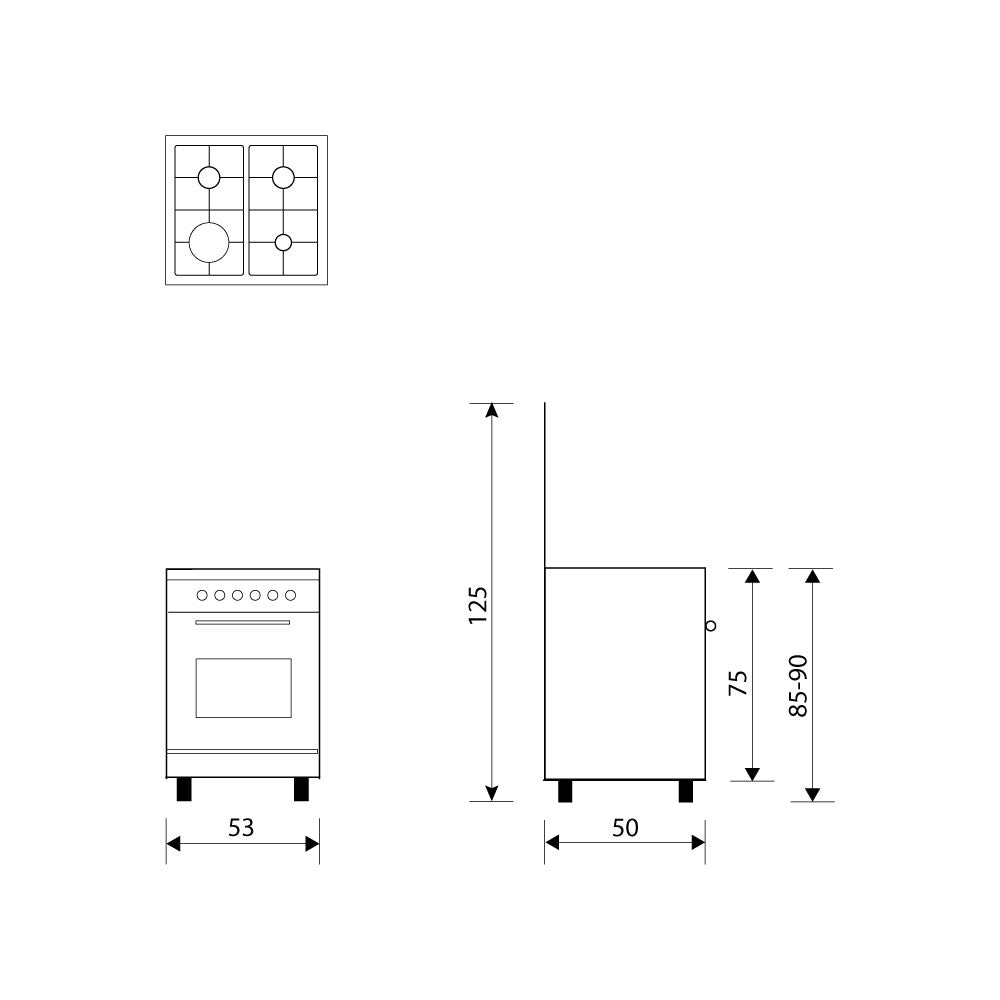 Glemgas Gas Cooker 4 burners 53X50cm GLAS5511GI01BG - Stainless Steel